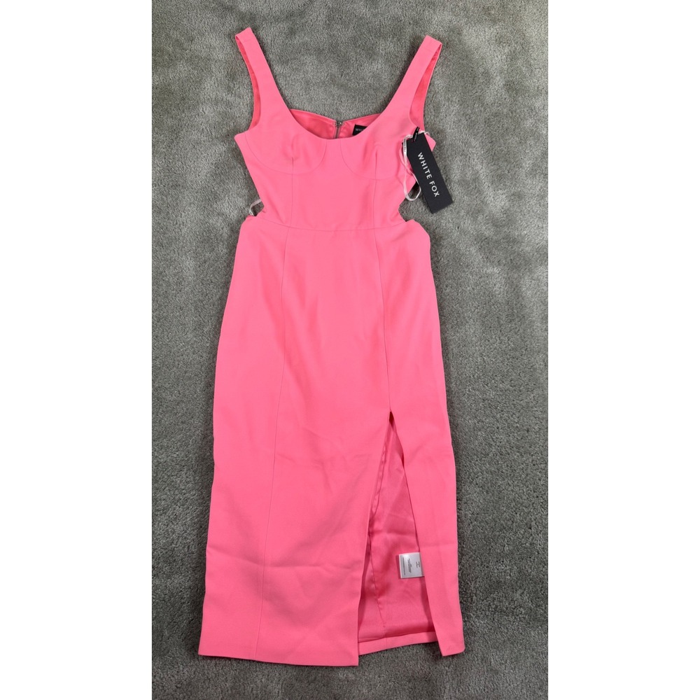 White Fox Bliss Pop Midi Dress Neon Pink Cut Out Bodycon WFMD04-NPNK-S Size S